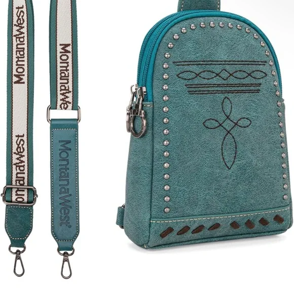 Montana West Blue Backpack with Studded Design and Detachable Straps MWC-403 Montana West Buckle Backpack -Turquoise – MONTANA  main image 3
